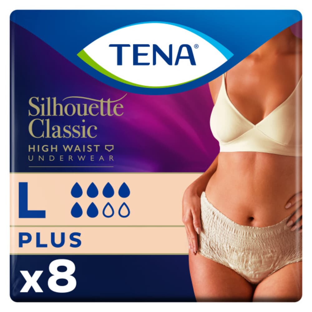 TENA Silhouette Classic Underwear High Waist Blanc Plus L 8 stuks