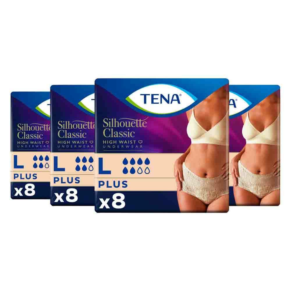 4x TENA Silhouette Classic Underwear High Waist Blanc Plus L 8 stuks