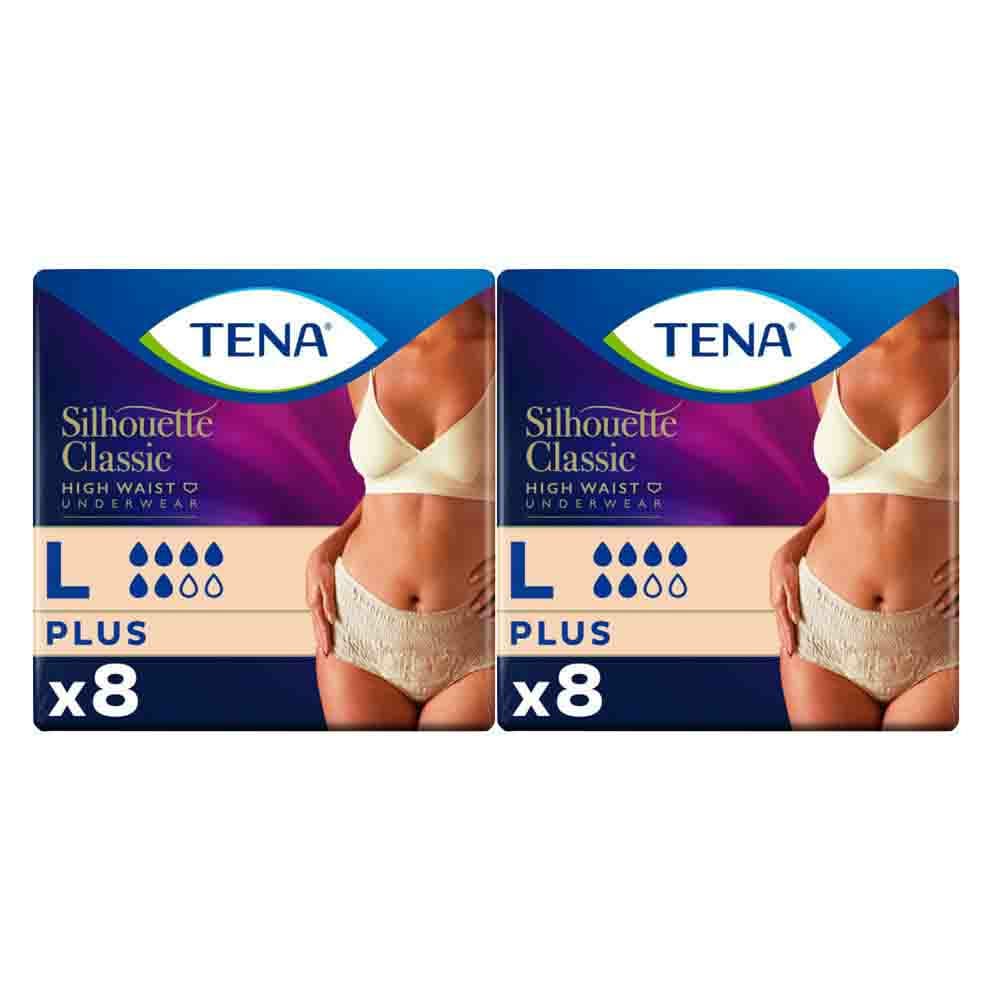 2x TENA Silhouette Classic Underwear High Waist Blanc Plus L 8 stuks