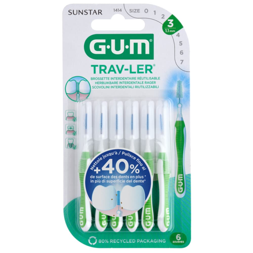 3x GUM Trav-Ler Ragers Groen 1.1mm 6 stuks