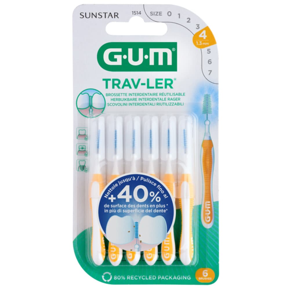 6x GUM Trav-Ler Ragers Geel 1.3mm 6 stuks