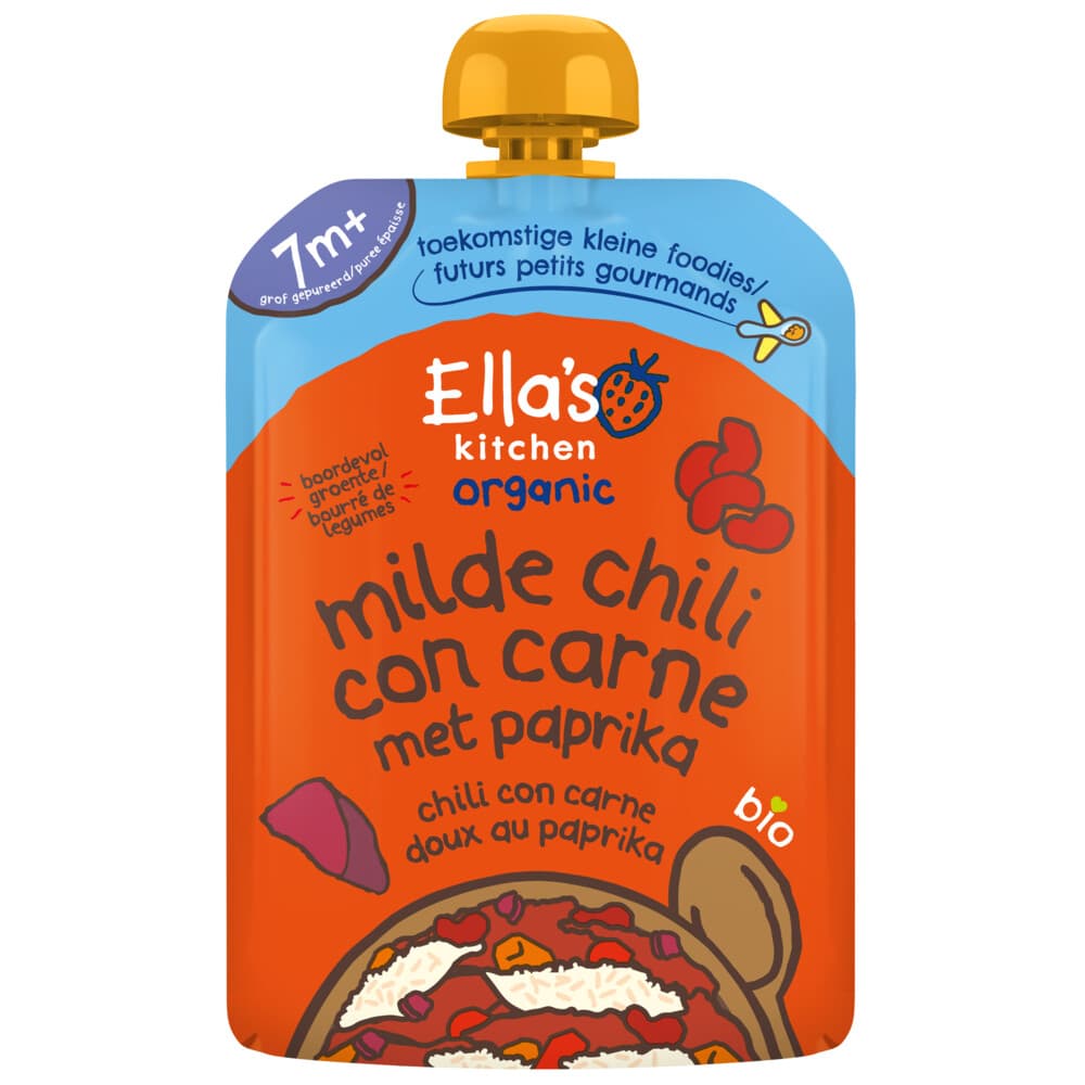 Ella's Kitchen Maaltijdzakje 7+ m Milde Chili Con Carne Paprika 130 gr