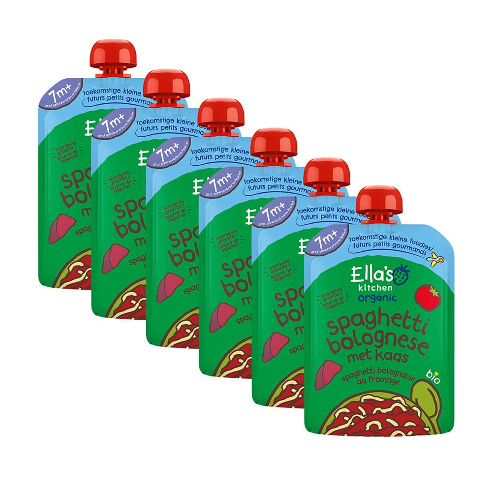 6x Ella's Kitchen Maaltijdzakje 7+ m Spaghetti Bolognese Kaas 130 gr