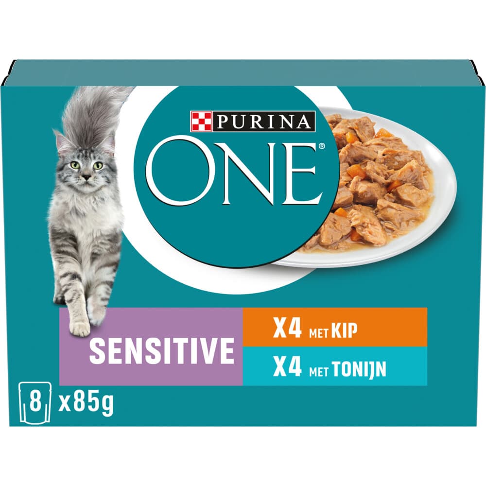 Purina ONE Kattenvoer Nat Adult Sensitive Kip&Tonijn 8 x 85 gr