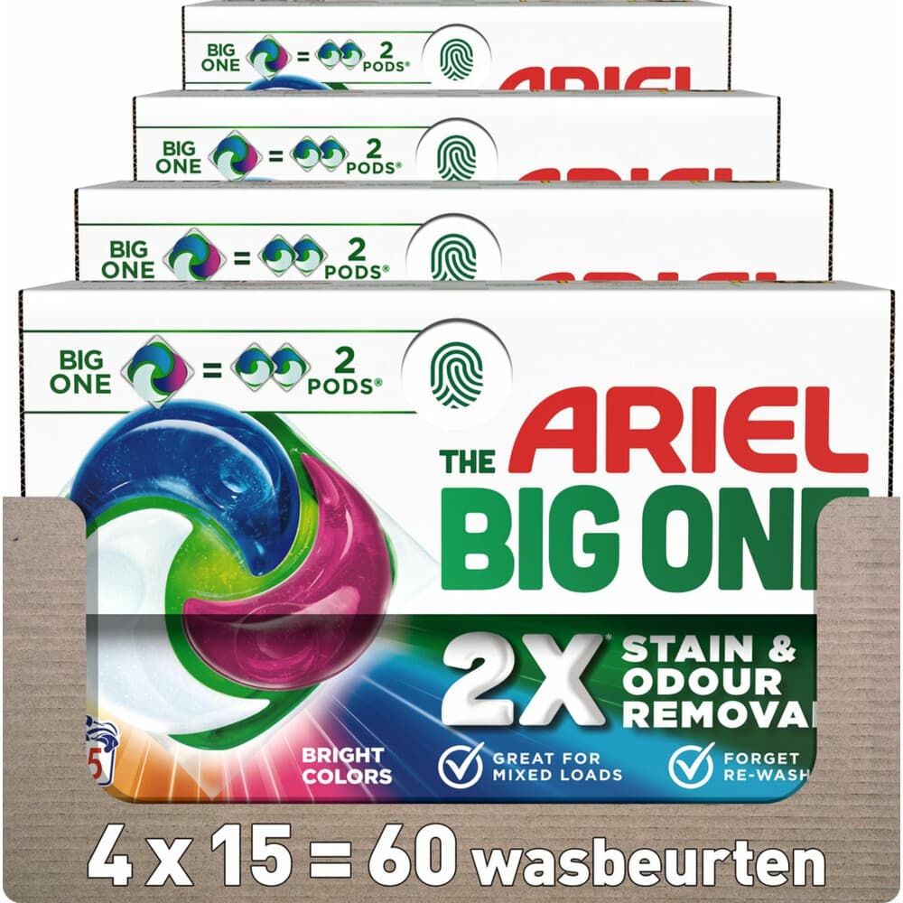 4x Ariel 3in1 Wasmiddel Pods The Big One Color 15 stuks