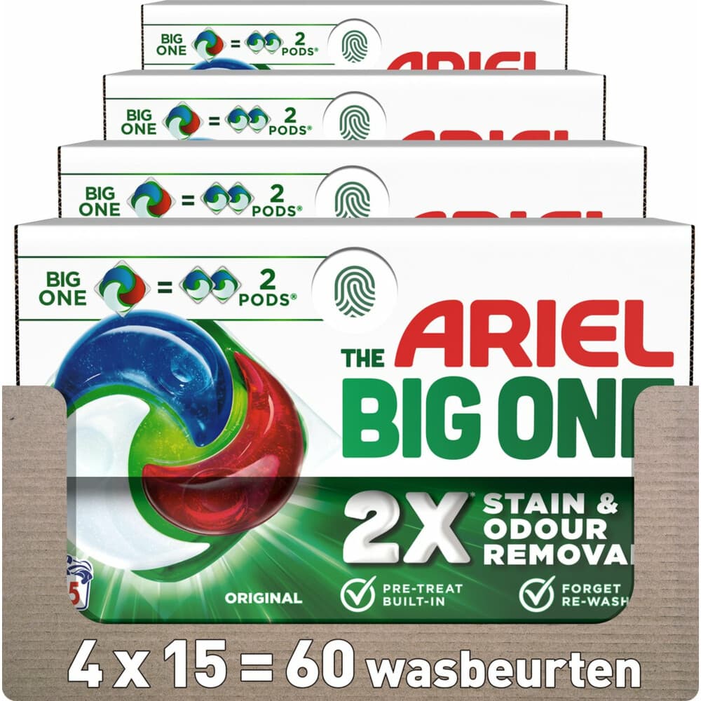 4x Ariel 3in1 Wasmiddel Pods The Big One Original 15 stuks