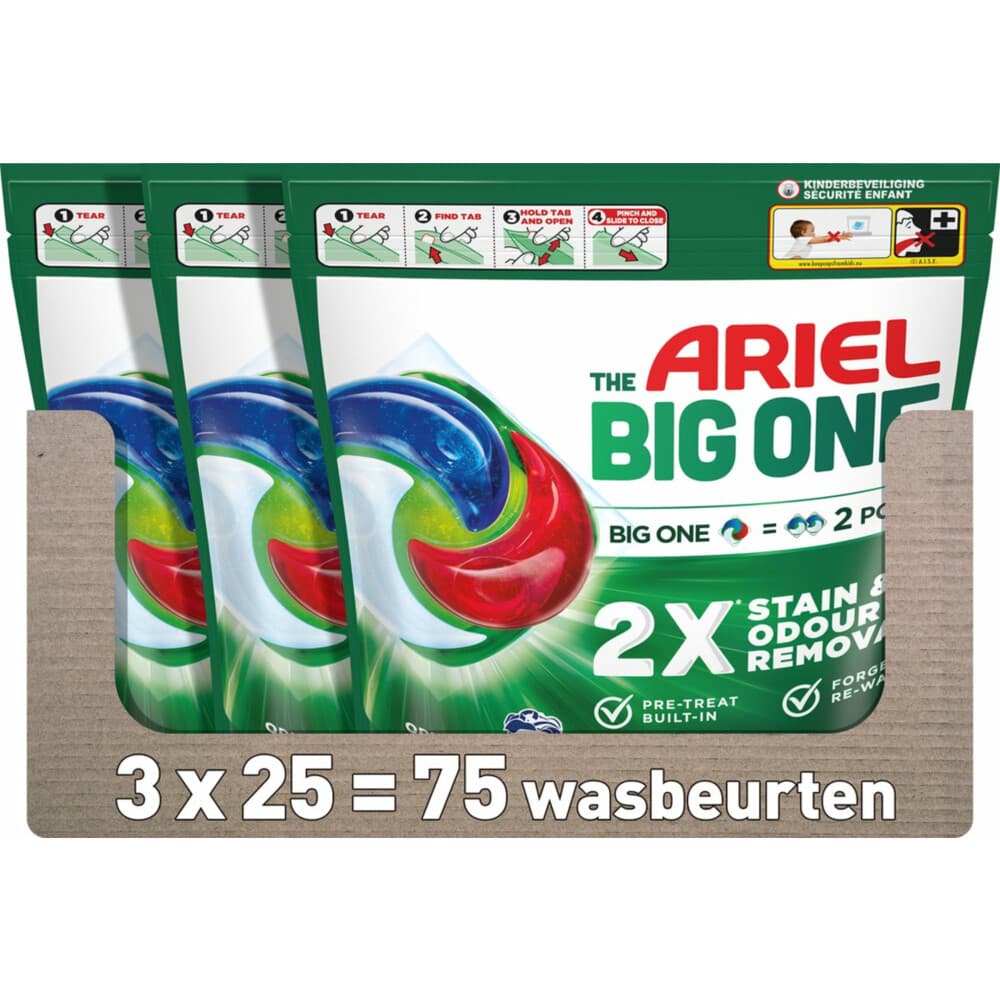 3x Ariel 3in1 Wasmiddel Pods The Big One Original 25 stuks