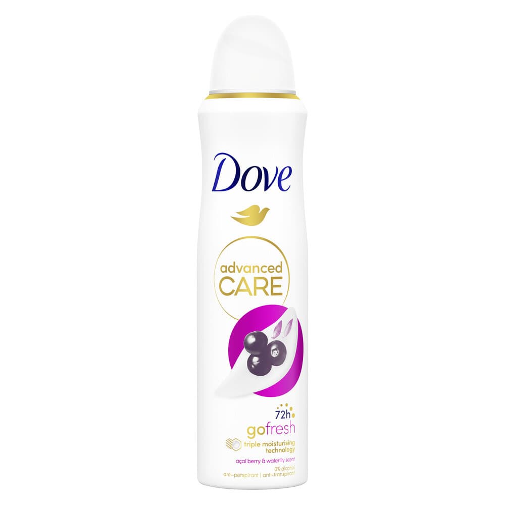 2+1 gratis: Dove Deodorant Spray Advanced Care Acai Berry&Waterlily 150 ml