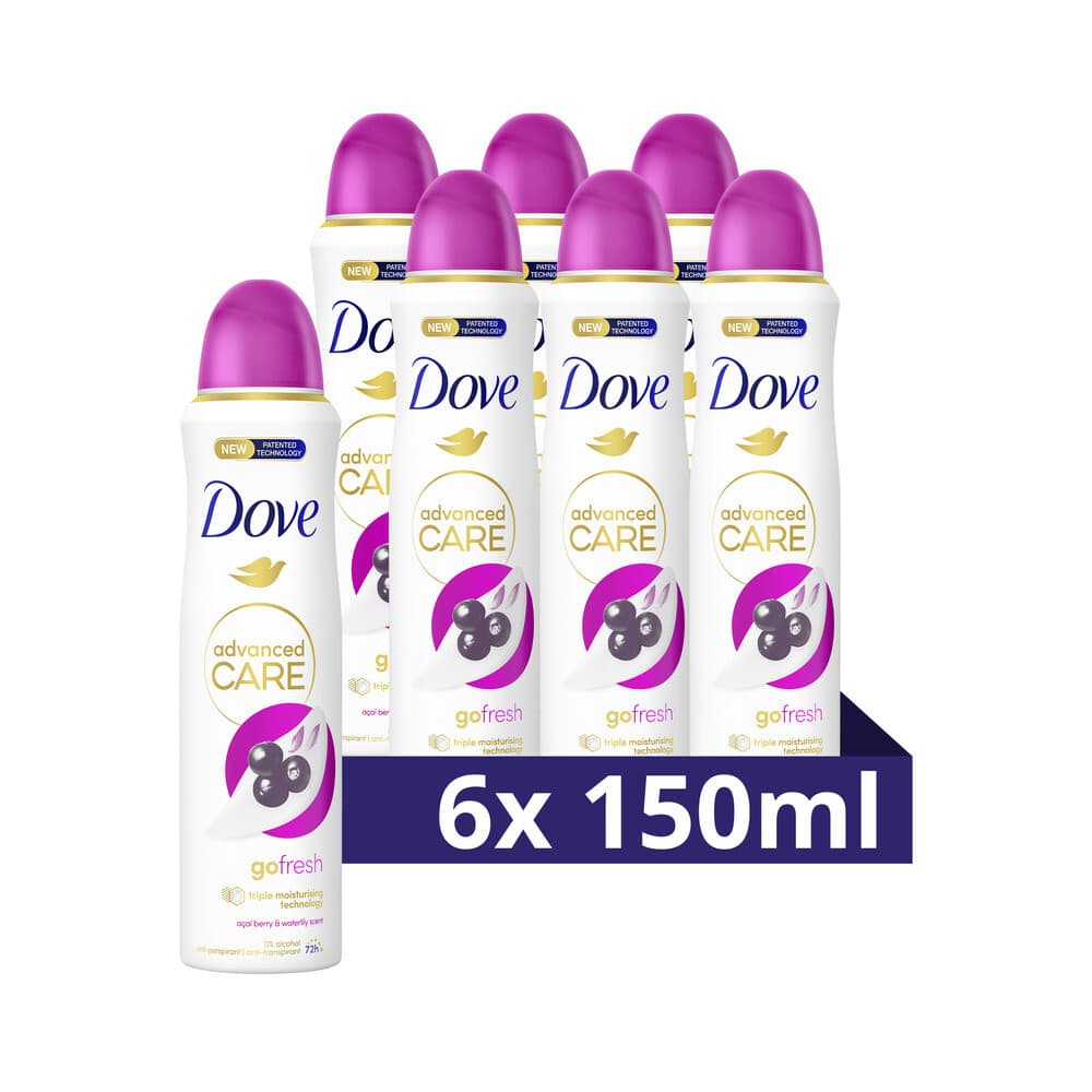 6x Dove Deodorant Spray Advanced Care Acai Berry&Waterlily 150 ml