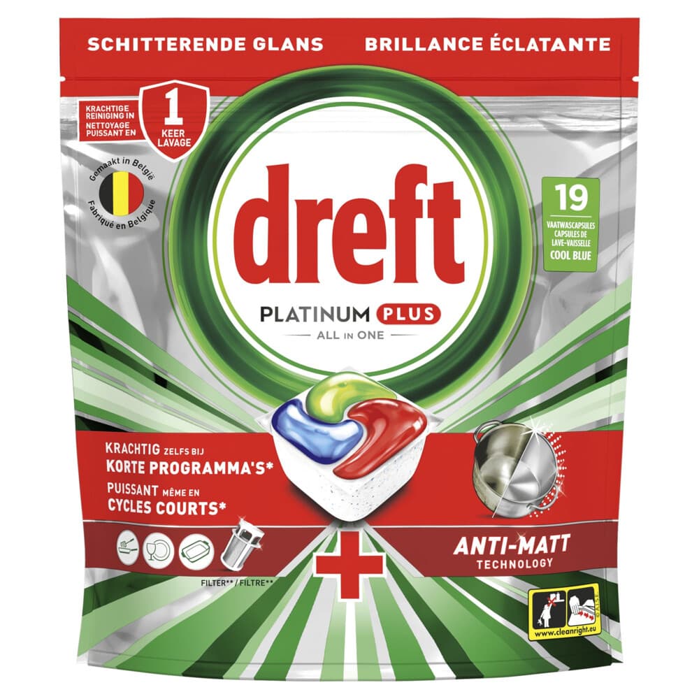 2+1 gratis: Dreft Vaatwastabletten Platinum Plus All In One 19 stuks