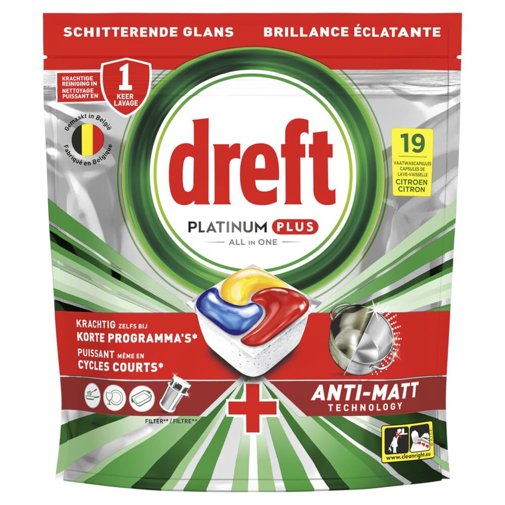 2+1 gratis: Dreft Vaatwastabletten Platinum Plus All In One Citroen 19 stuks