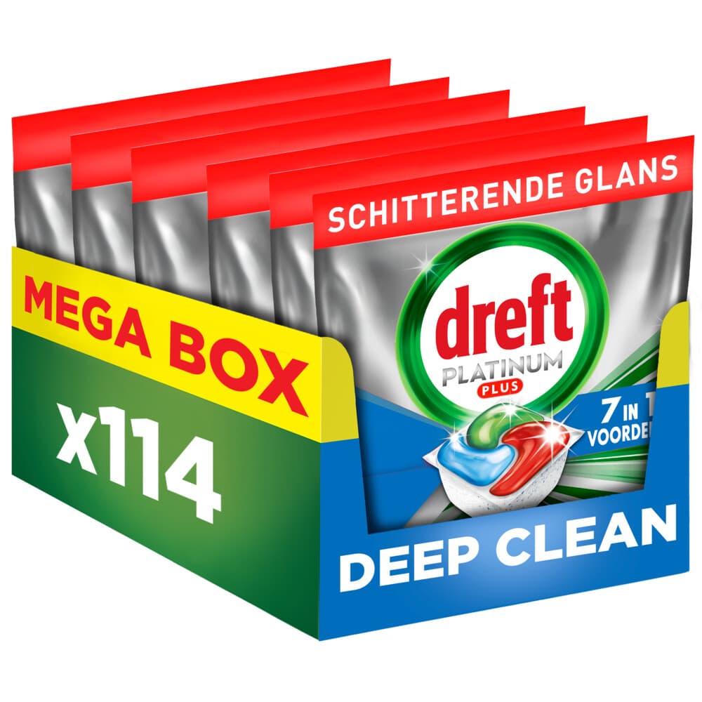 6x Dreft Vaatwastabletten Platinum Plus All In One Deep Clean 19 stuks