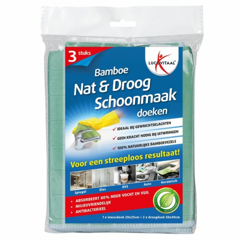 Lucovitaal Schoonmaakdoek Bamboe 3 stuks