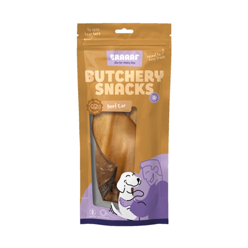 Braaaf Hondensnack Butchery Beef Ear 2 stuks
