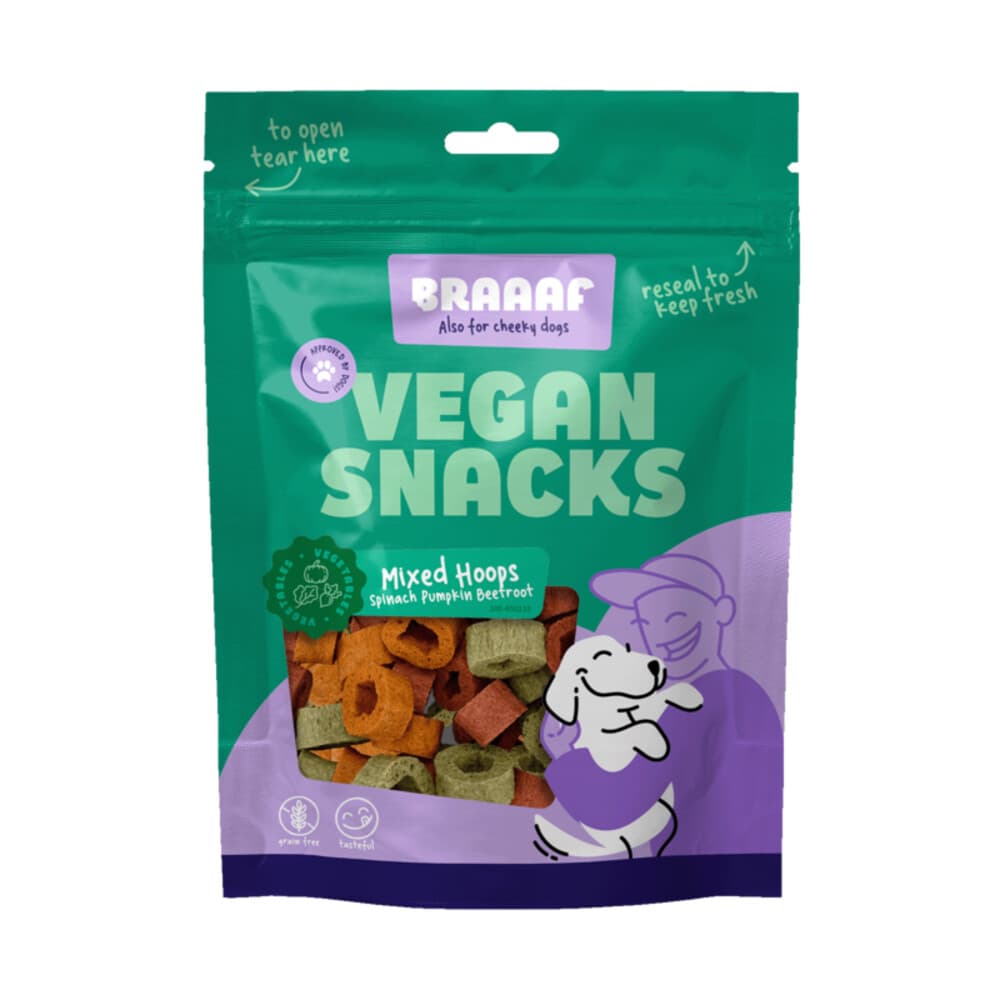 Braaaf Hondensnack Mixed Hoops Spinach Pumpkin Beetroot 80 gr