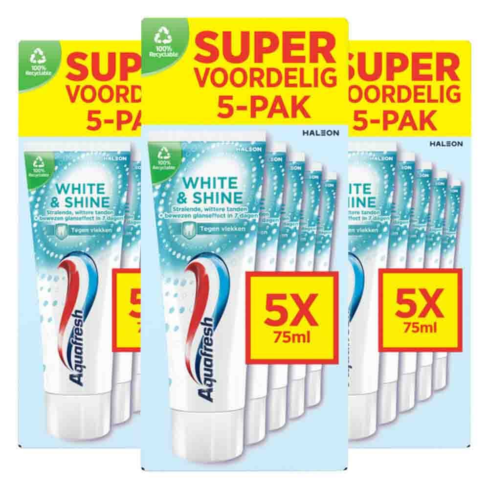 3x Aquafresh 5-pack Tandpasta White&Shine 5 x 75 ml