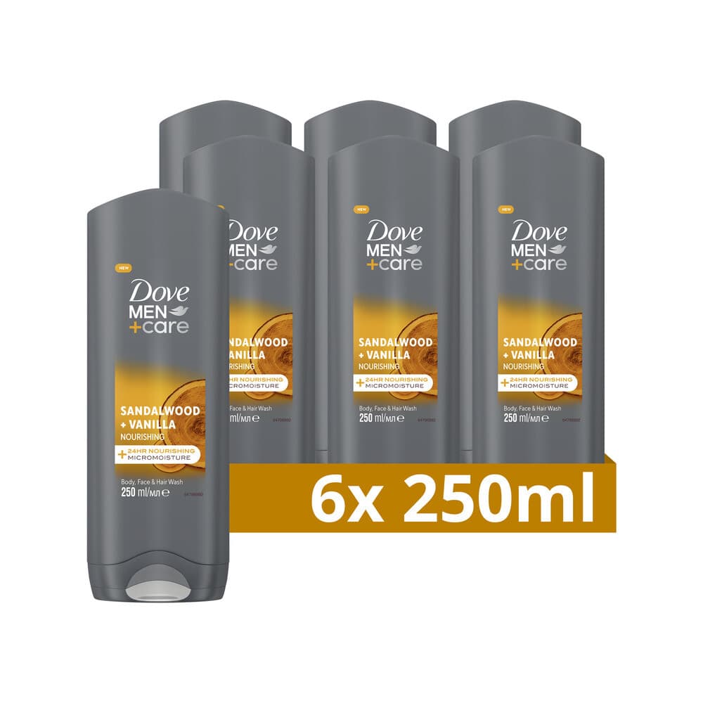 6x Dove Douchegel Men+ Care Sandalwood&Vanilla 250 ml