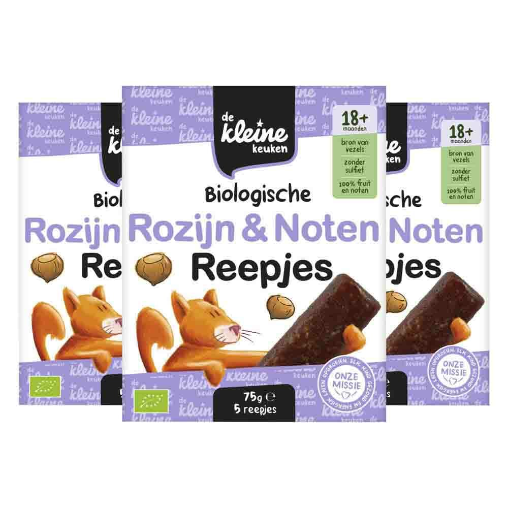 3x de Kleine Keuken Bio Rozijn&Noten Reepje 75 gr