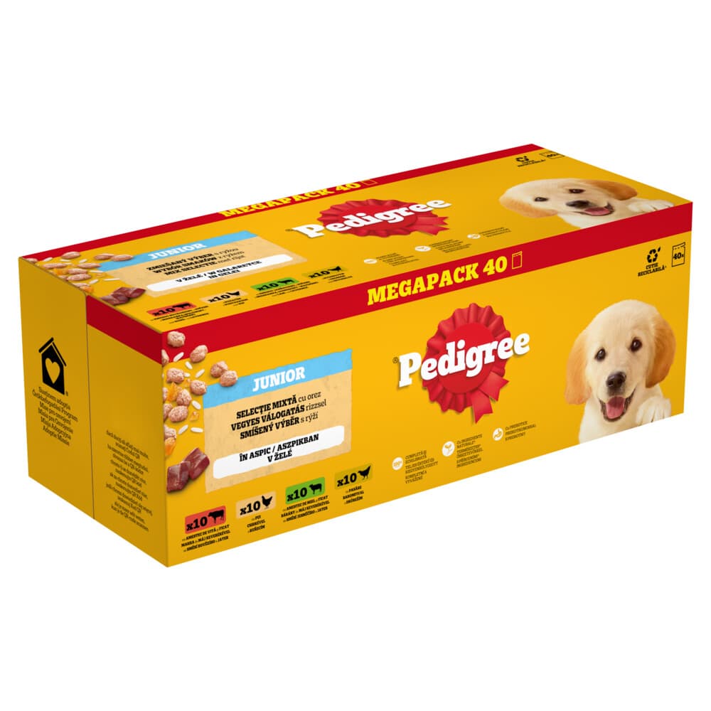 Pedigree Junior Hondenvoer in Gelei Mix Selectie Maaltijdzakjes Multipack 40x100 gr