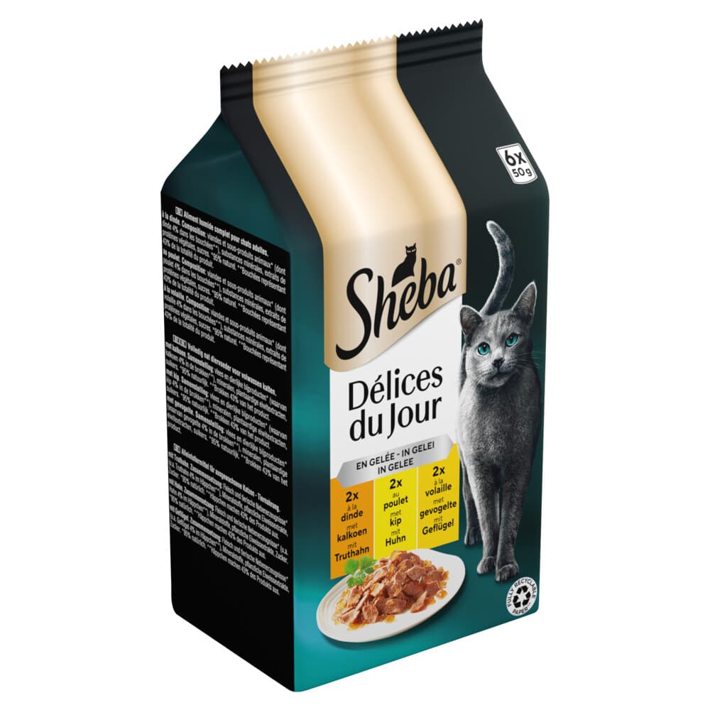 Sheba Adult Delices du Jour Kattenvoer Nat Kip&Kalkoen in Gelei 6 x 50 gr