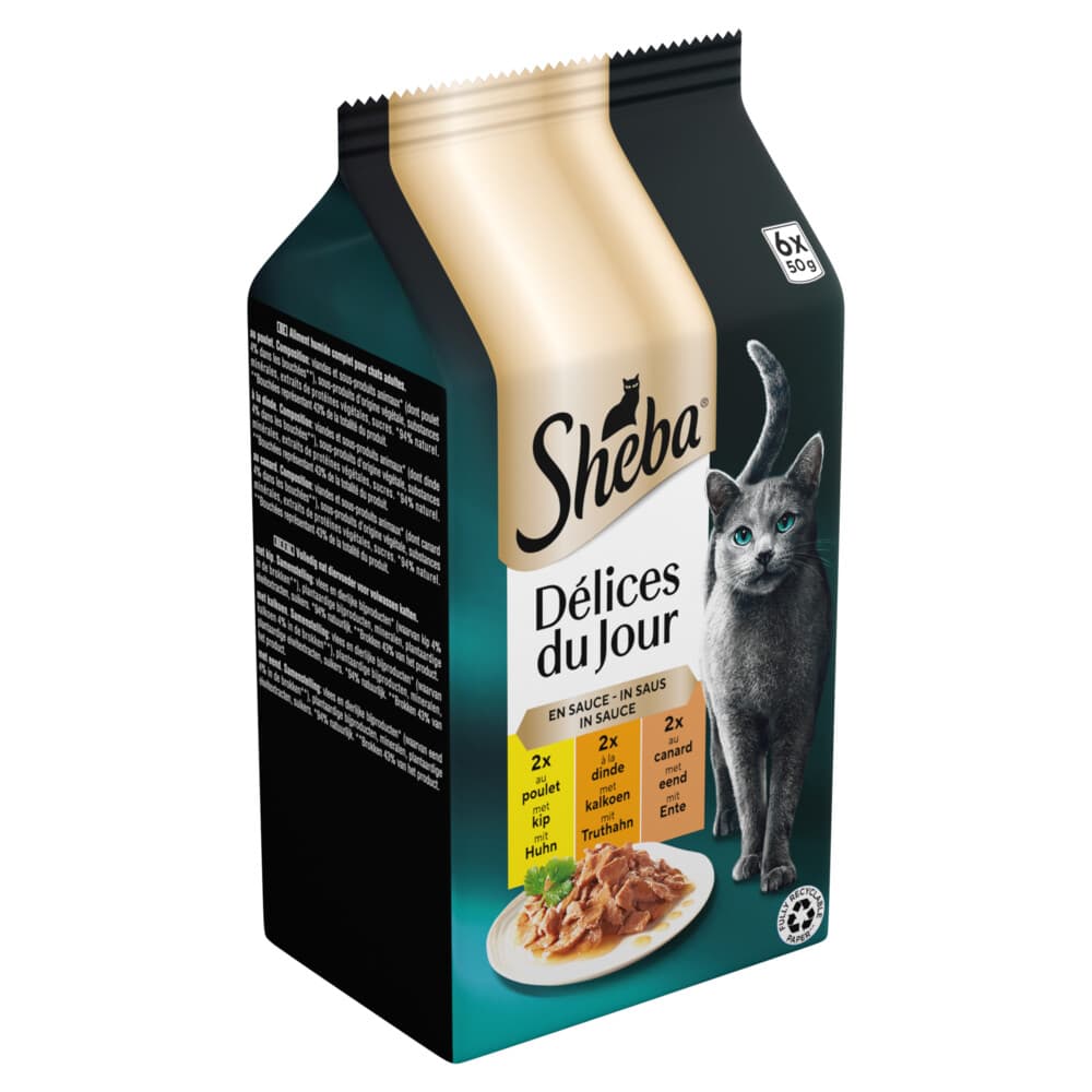 Sheba Délices Du Jour Kattenvoer Nat Selectie Maaltijdzakjes Multipack Vis in Gelei 6x50 gr