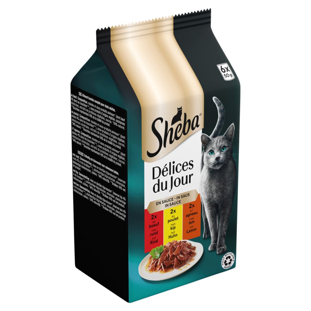 Sheba Délices Du Jour Kattenvoer Nat Selectie Maaltijdzakjes Multipack Gevogelte in Saus 6x50 gr