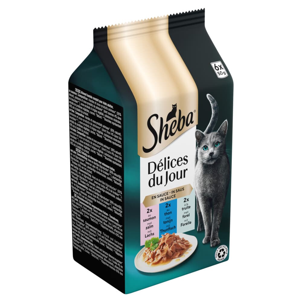 Sheba Délices Du Jour in Saus Traiteur Selectie Maaltijdzakjes Multipack 6x50 gr