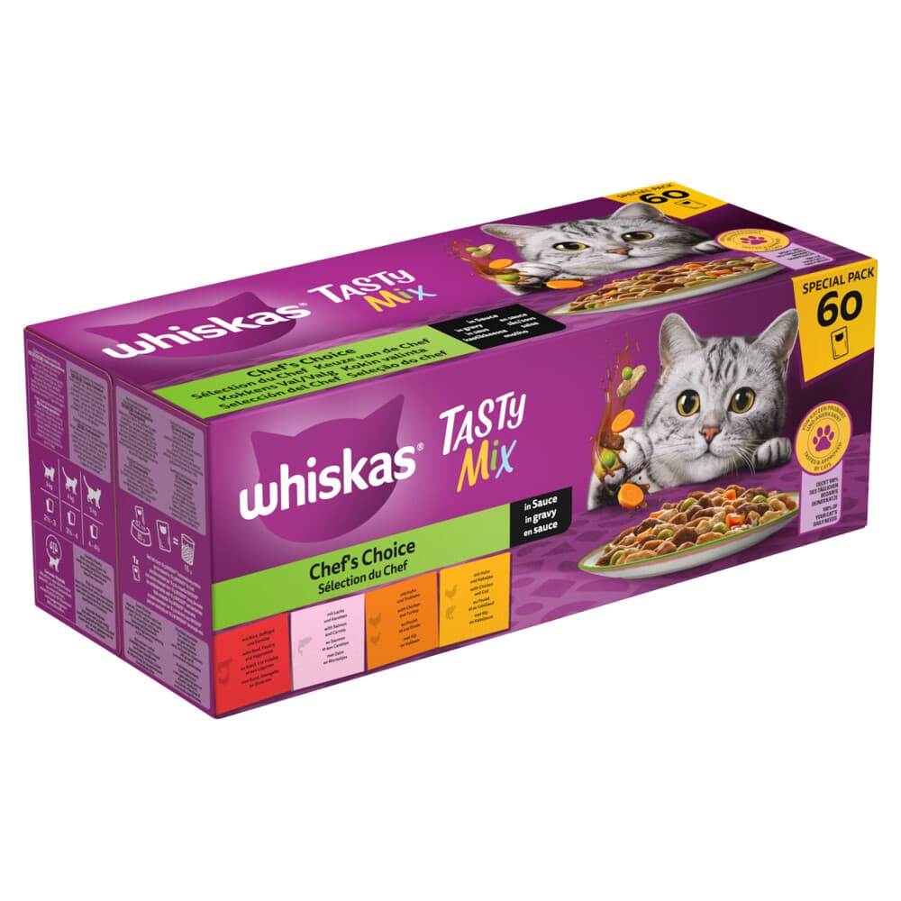 Whiskas Adult 1+ Saus Selectie Van De Chef Maaltijdzakjes Kattenvoer Nat Multipack 60 x 85 gr