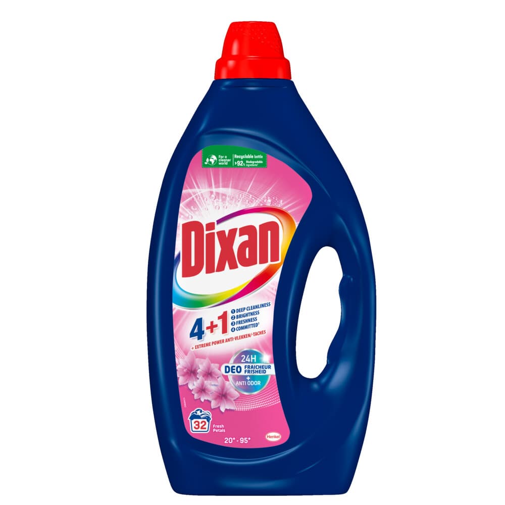 4x Dixan Vloeibaar Wasmiddel Fresh Pink - 32 wasbeurten 1,440 liter