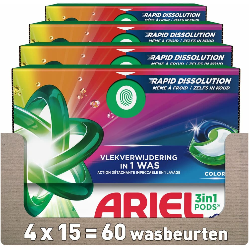 4x Ariel 3in1 Wasmiddel Pods Color 15 stuks