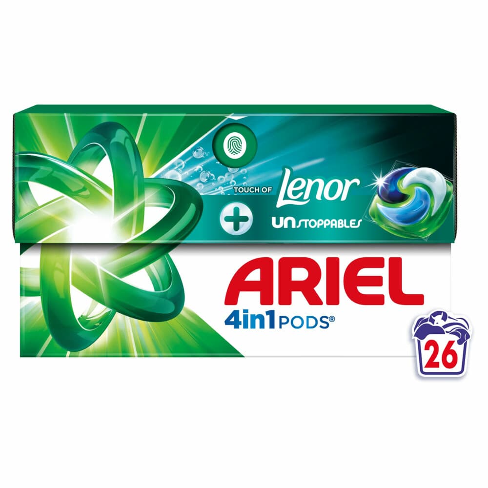 2+1 gratis: Ariel 4in1 Wasmiddel Pods Lenor Unstoppables 26 stuks
