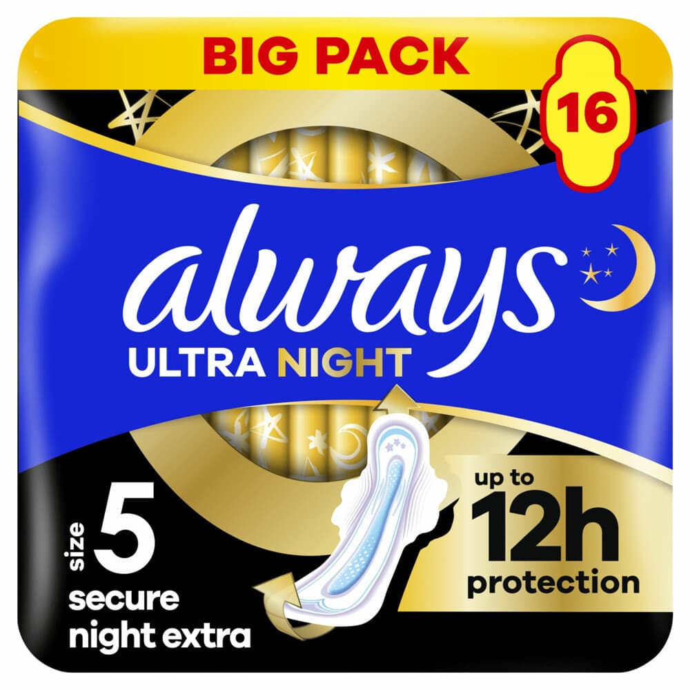 8x Always Maandverband Ultra Secure Night Extra 16 stuks