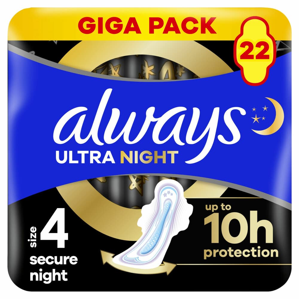 4x Always Maandverband Ultra Secure Night 22 stuks