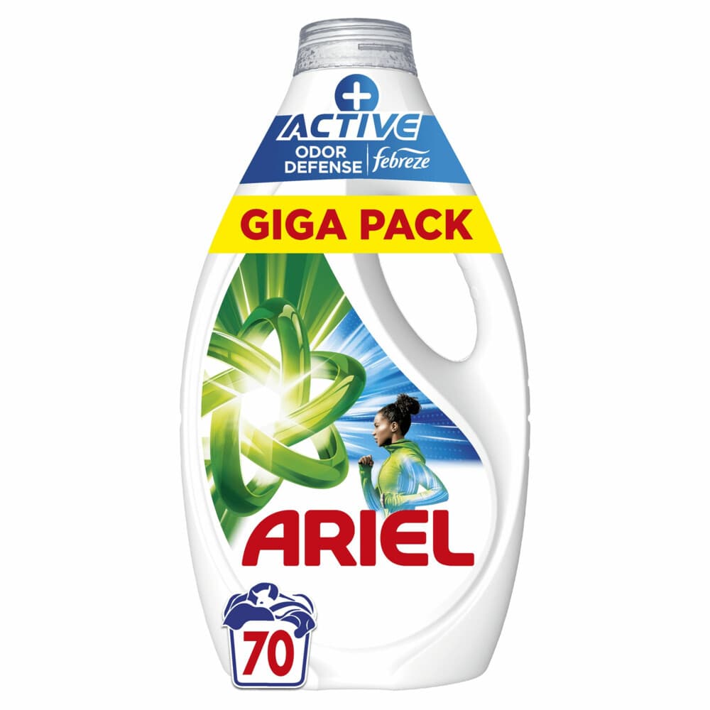 2+1 gratis: Ariel Vloeibaar Wasmiddel +Actieve Odor Defense 70 Wasbeurten 3,15 liter