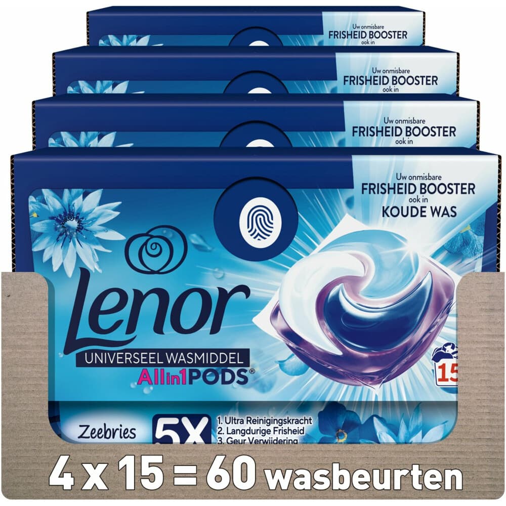 4x Lenor Wasmiddel All-in-1 Pods Zeebries 15 stuks