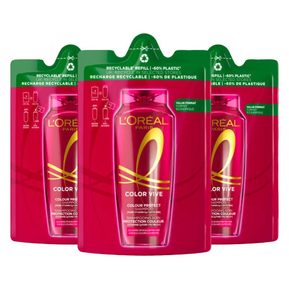 3x L'Oréal Elvive Color Vive Shampoo Refill 250 ml