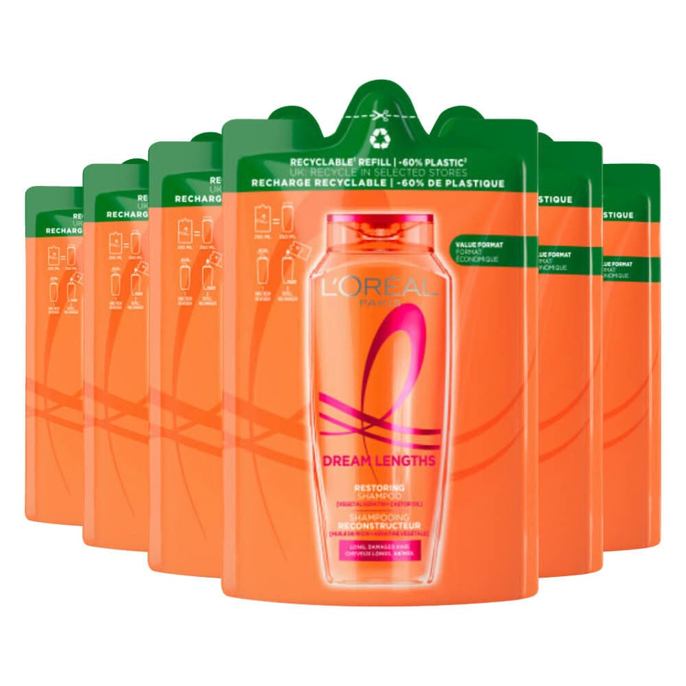 6x L'Oréal Elvive Dream Lengths Shampoo Refill 250 ml