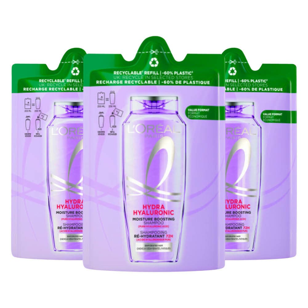 3x L'Oréal Elvive Hydra Hyaluronic Shampoo Refill 250 ml