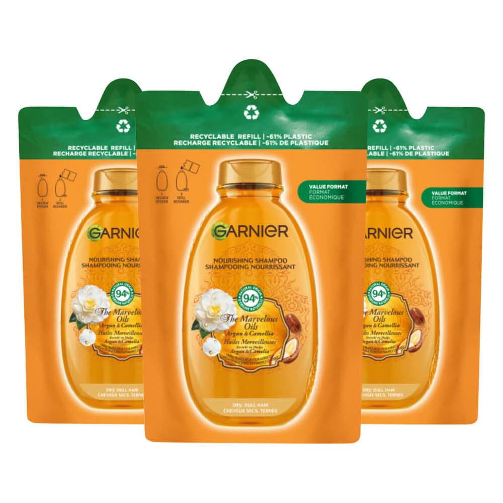 3x Garnier Loving Blends Argan- en Cameliaolie Shampoo Refill 250 ml