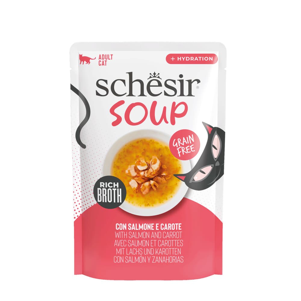 12x Schesir Complementary in Soep Kattenvoer Nat Zalm&Wortel 40 gr