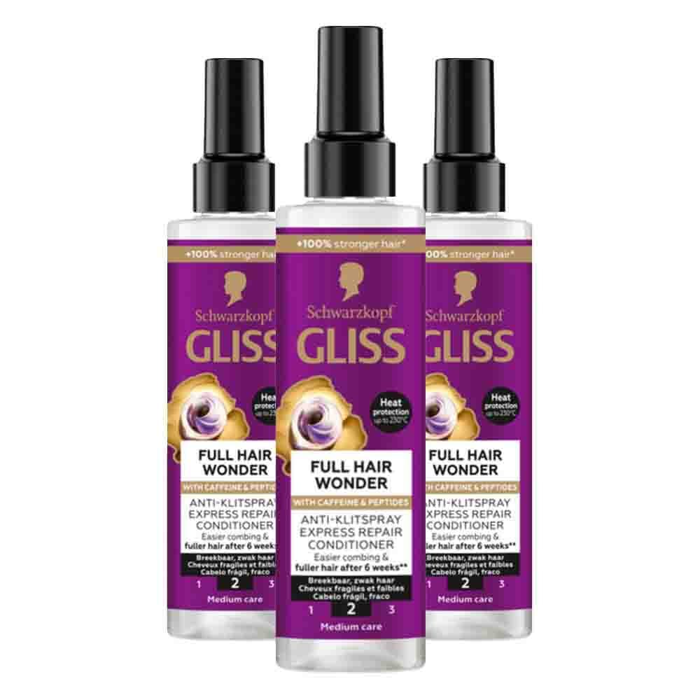 3x Gliss Anti-Klit Spray Full Hair Wonder 200 ml