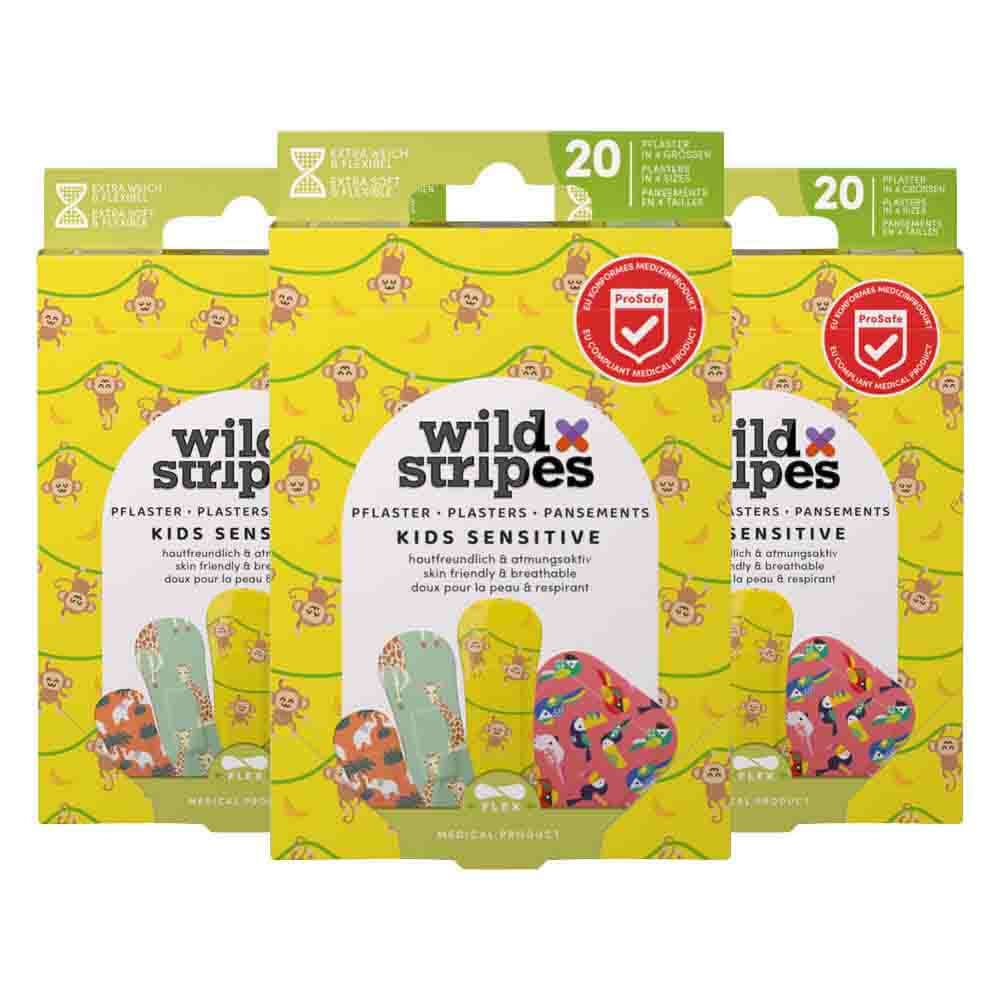 3x Wild Stripes Pleisters Kids Sensitive Jungle Vibe 20 stuks