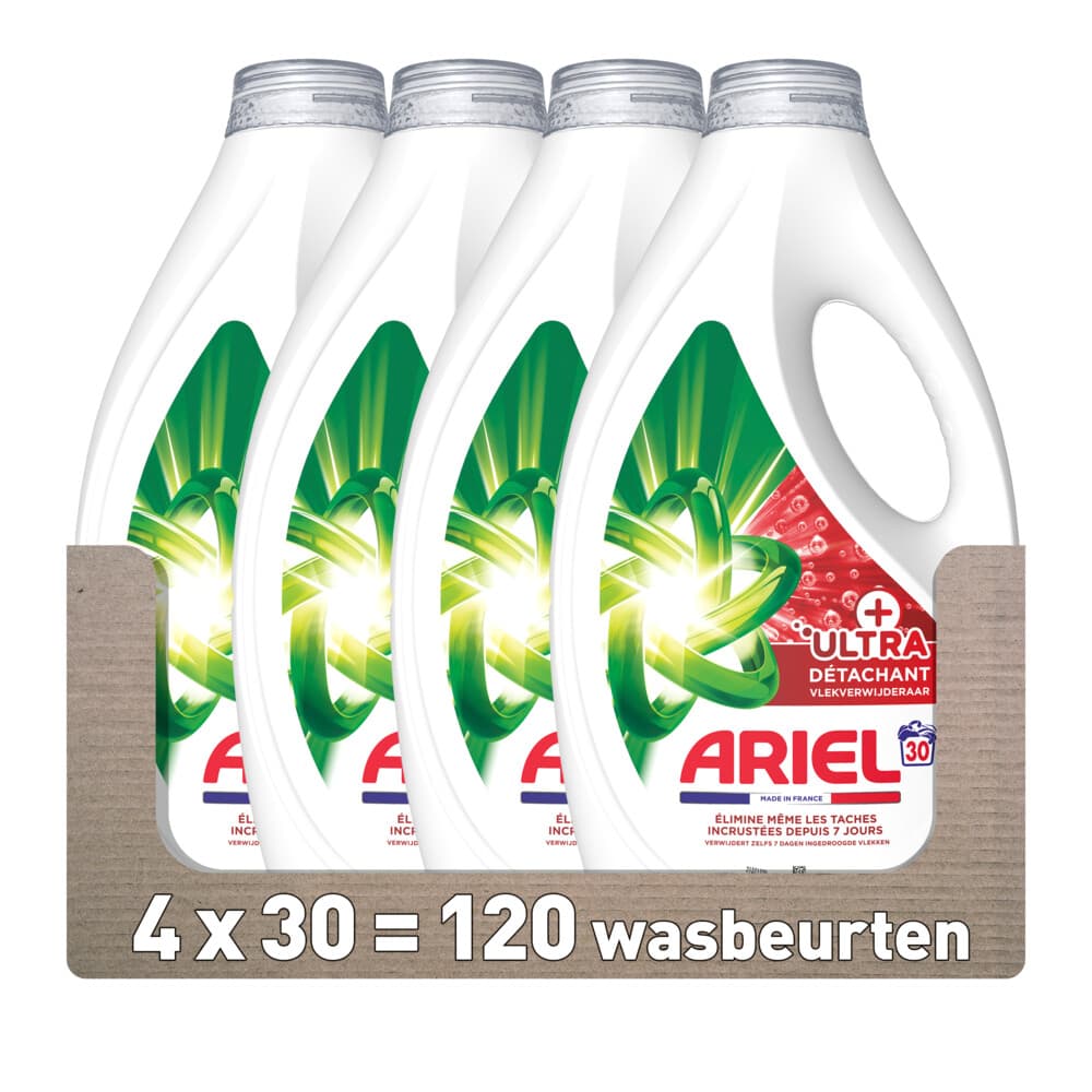 4x Ariel Vloeibaar Wasmiddel +Ultra Vlekverwijderaar 30 Wasbeurten 1350 ml
