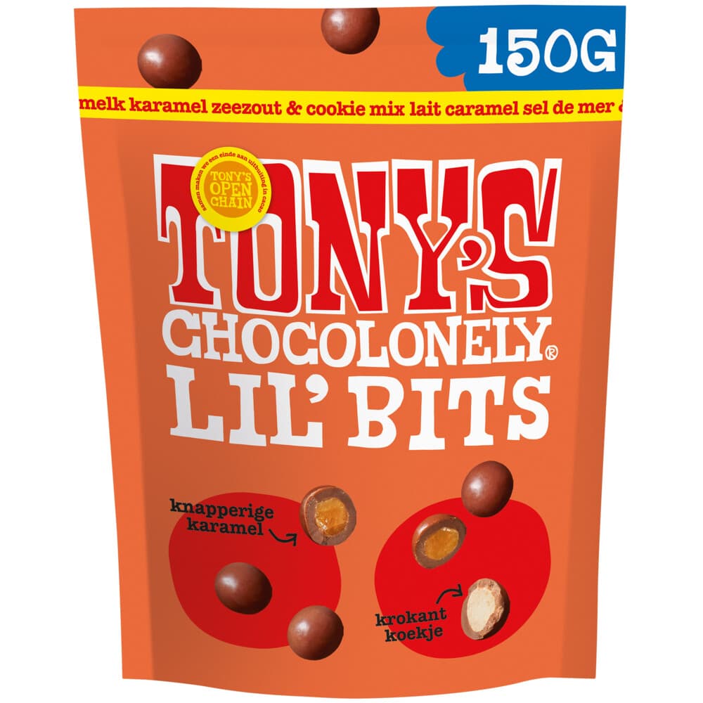 Tony's Chocolonely Lil'Bits Melk Karamel Zeezout Biscuit 150 gr