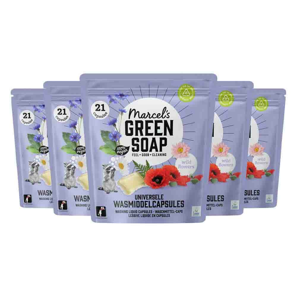 5x Marcel's Green Soap Wascapsules Wilde Bloemen 21 capsules