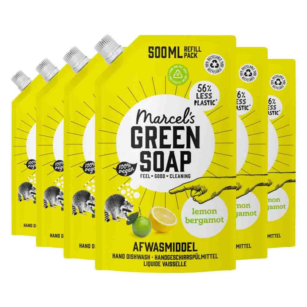 6x Marcel's Green Soap Afwasmiddel Lemon&Bergamot Navulling 500 ml