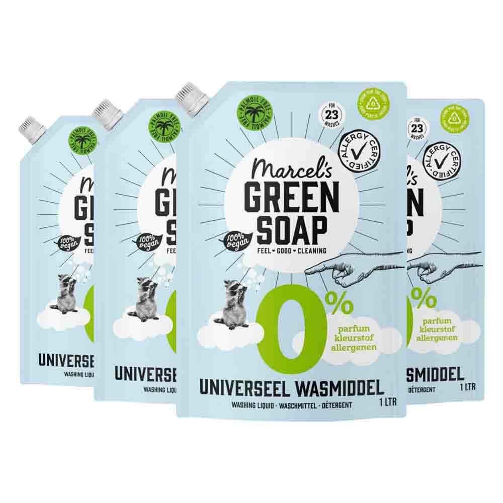 4x Marcel's Green Soap Wasmiddel Universeel 0% Navulling 1000 ml