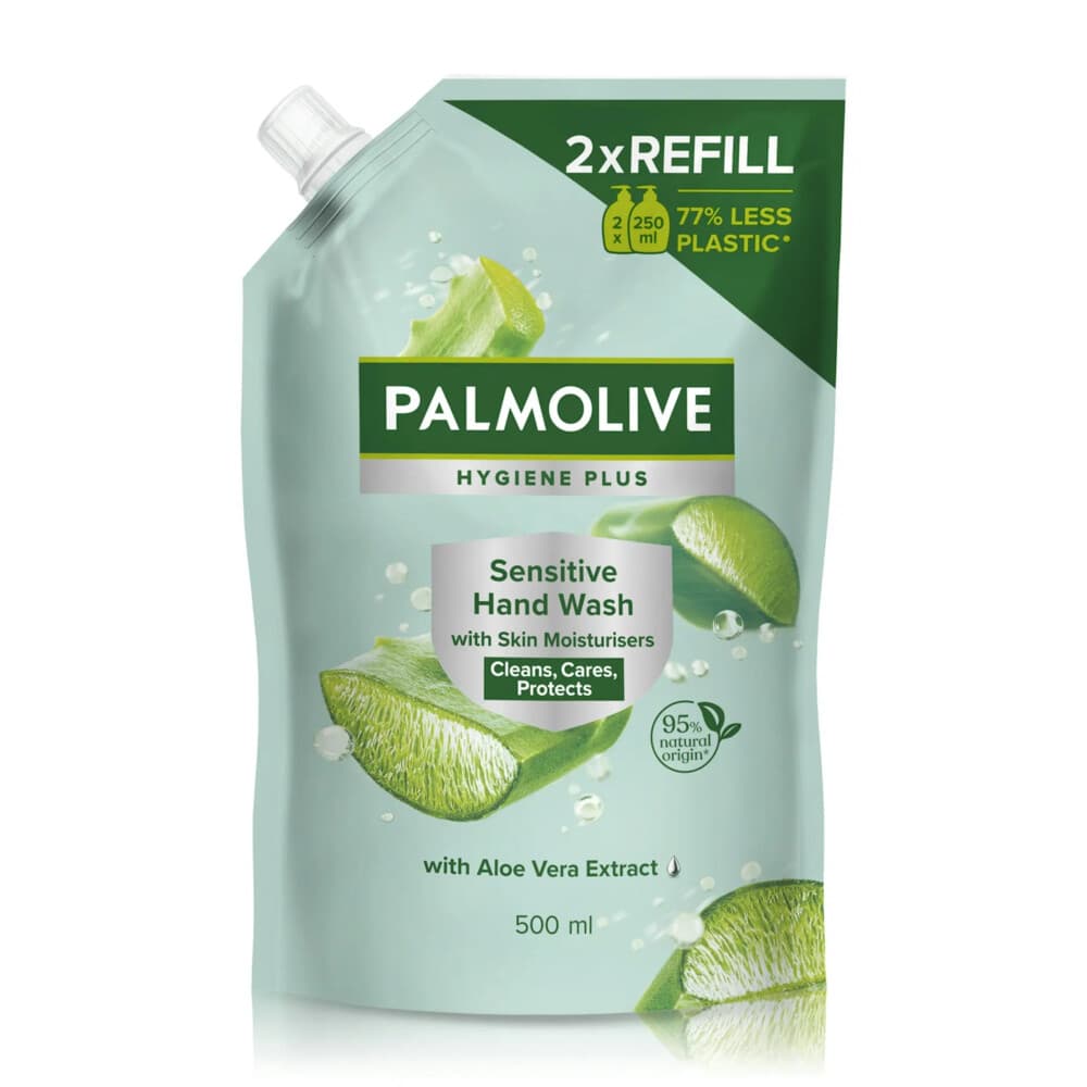 6x Palmolive Handzeep Navulling Doypack Hygiene Plus Sensitive Antibacteriële 500 ml