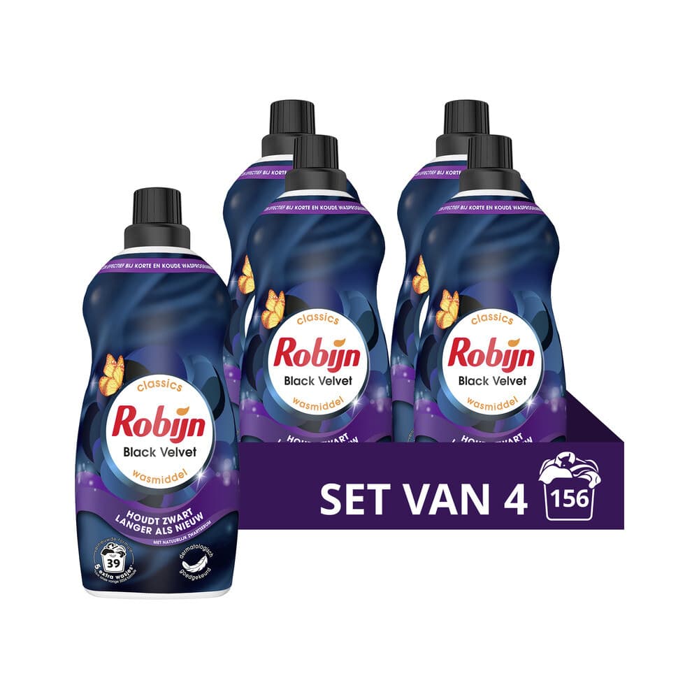 4x Robijn Klein&Krachtig Wasmiddel Black Velvet 39 Wasbeurten 1,19 liter