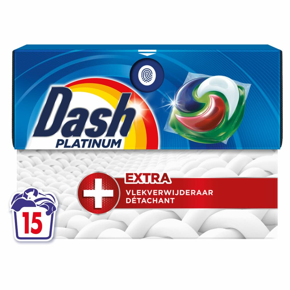 2e halve prijs: Dash Wasmiddelcapsules 4in1 Platinum Pods +Extra Vlekkenverwijderaar 15 stuks
